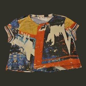 FOR KEEPS Abstract Rainbow Cropped Short Sleeve Box T-shirt Small